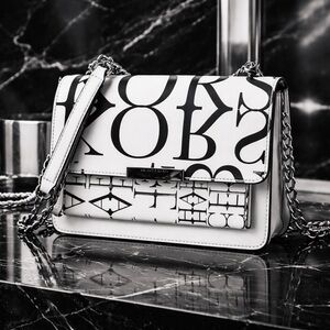 Michael Kors White Newsprint Logo Leather Jade Large Shoulder Bag 🔥